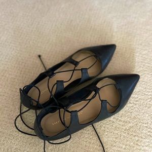 Loeffler Randall ‘Ambra’ Black Leather Pointed Lace Up Flats. Size 7